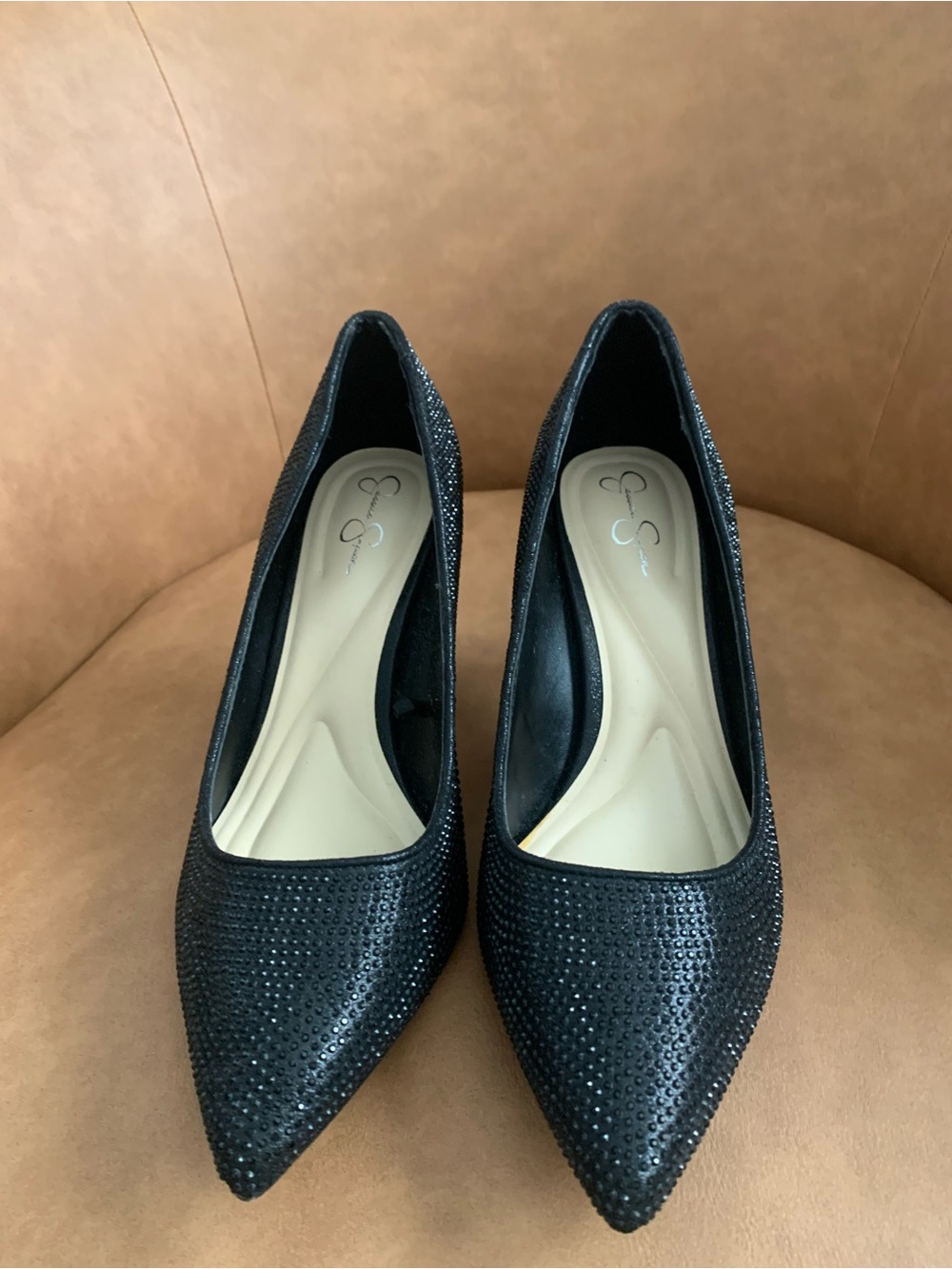 G by Guess Black Pointed Toe Crystal-Studded Pumps